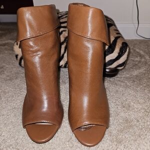 Vince Camuto Tan Leather Peep-Toe Ankle Booties